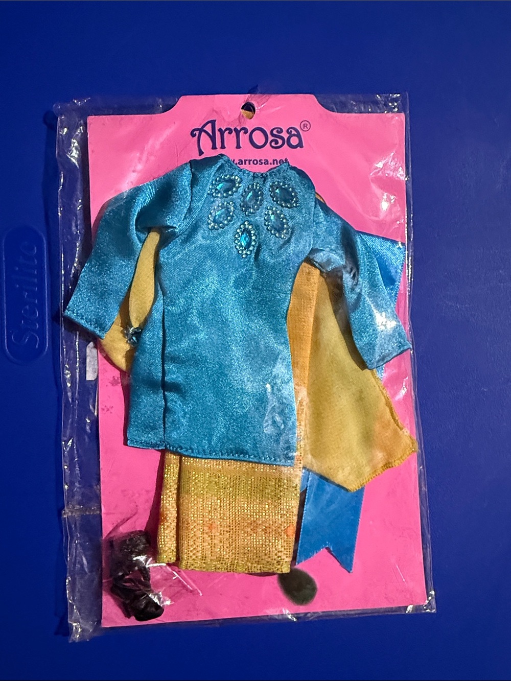 Kids Blue & Gold Barbie/Fashion doll Outfit - Sparkle Dress Set with shoes